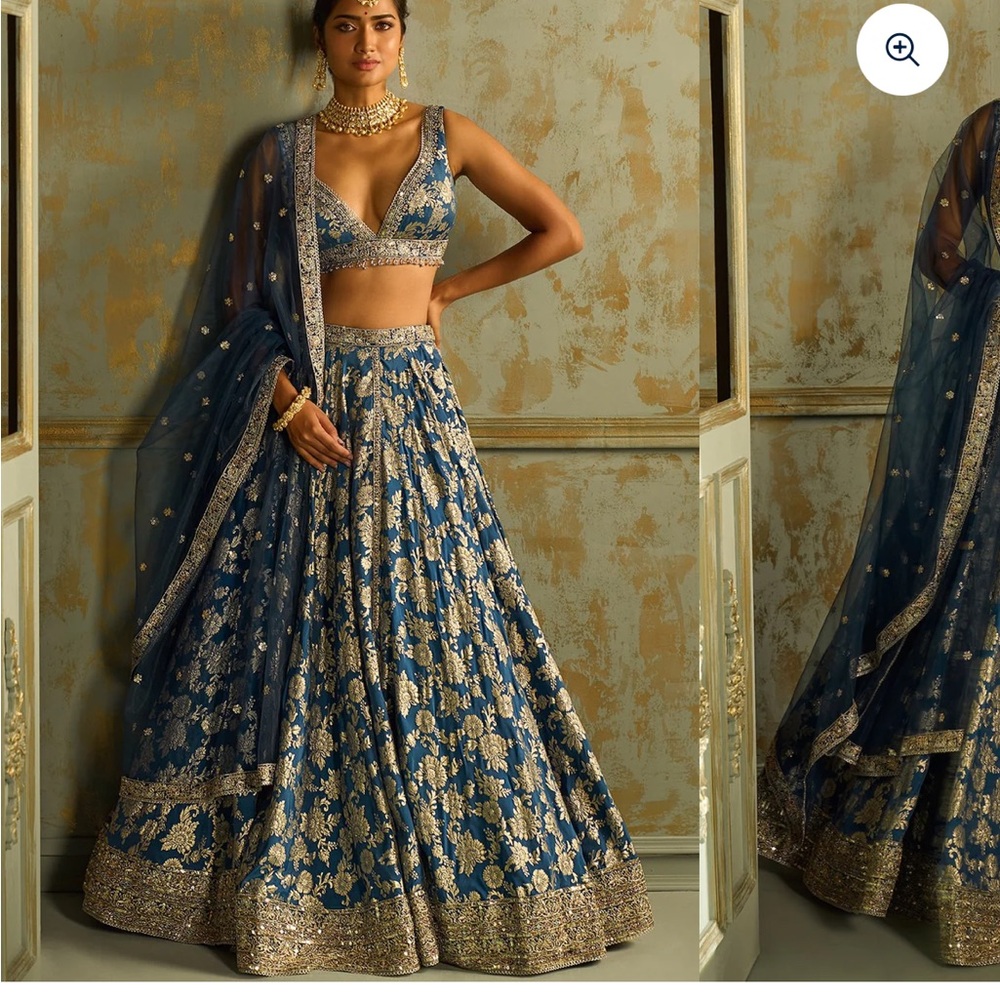 Lashkaraa Embroidered Navy Blue Maxi Lehenga Dress with Gold Accents